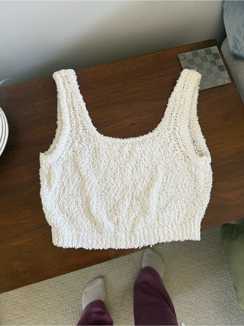 Aritzia Cream Textured Tank Top — Women’s Sleeveless Crop